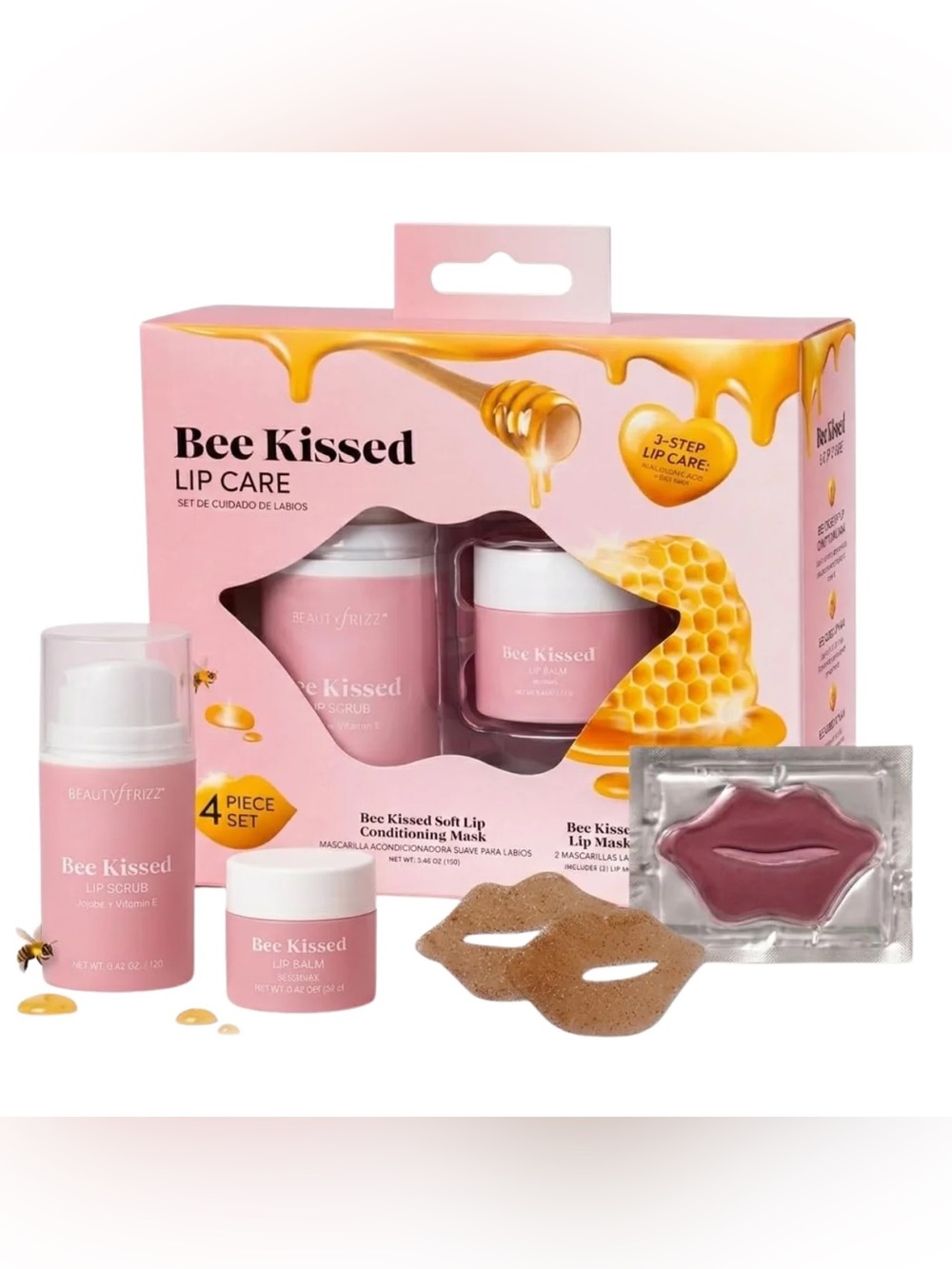 BRAND NEW IN BOX BeautyFrizz Bee Kissed Lip Care 4-Piece Set lip mask lip balm